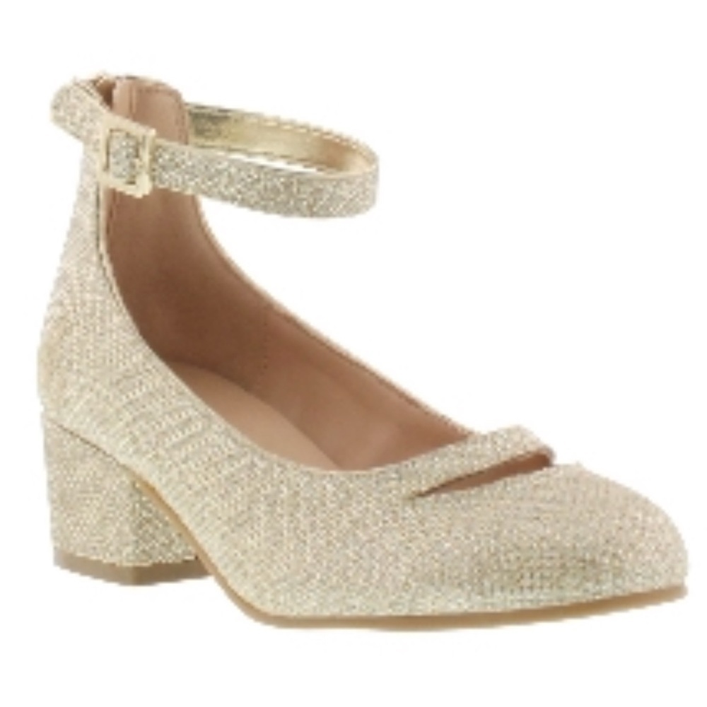 SAM EDLELMAN Evelyn Betty Gold Sparkle Strap Ankle Heels sz2